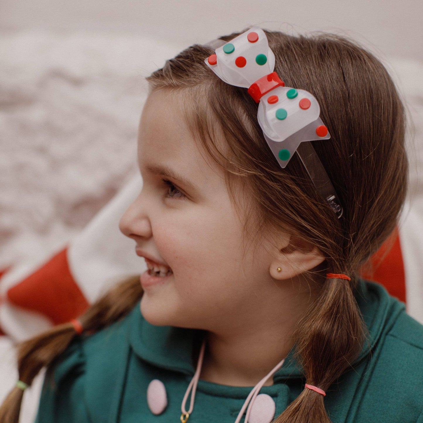 Fat Bow Red and Green Polka Dots Headband