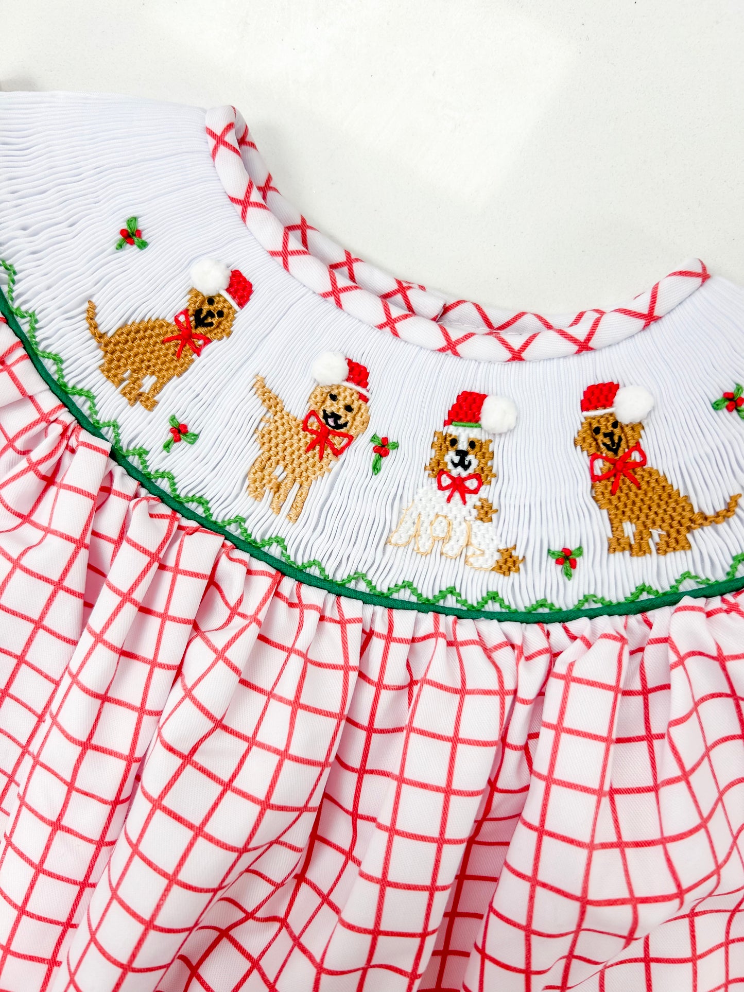 Smocked Christmas Dog Bishop Dress