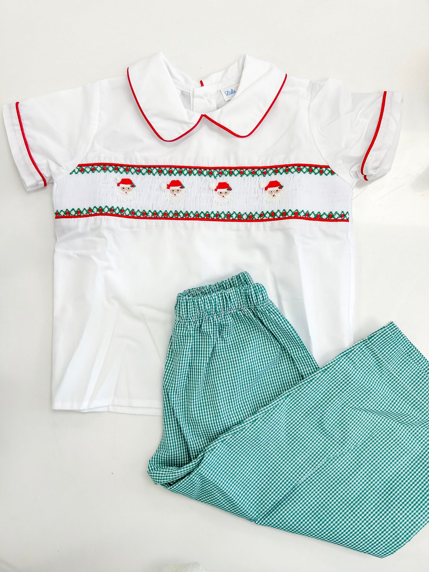 Kelly Green Gingham Santa Pant Set