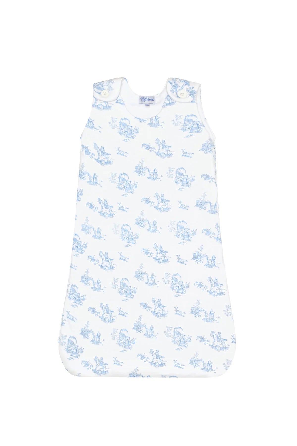 Blue Toile sleepsack by Nellapima made from Pima Cotton. Blue bear print.