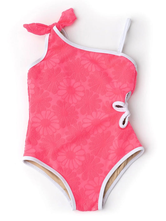 Hot Pink Daisy One Shoulder One Piece
