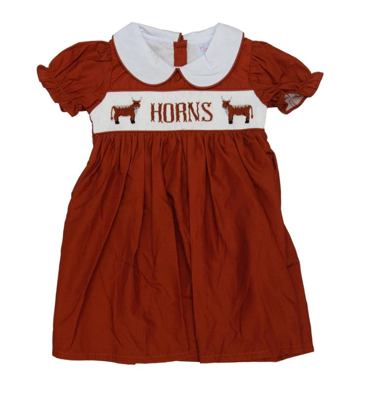 University of Texas girls smocked toddler dress.