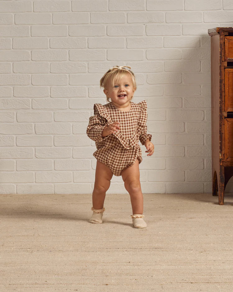 Winne Brown Gingham Romper