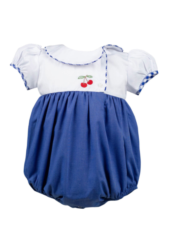 Cora-chery-bubble-perfect-for-your-little-toddler-cherry-embroidered-bodice-with-blue bottom-and-sweet collar-with-piping-detail