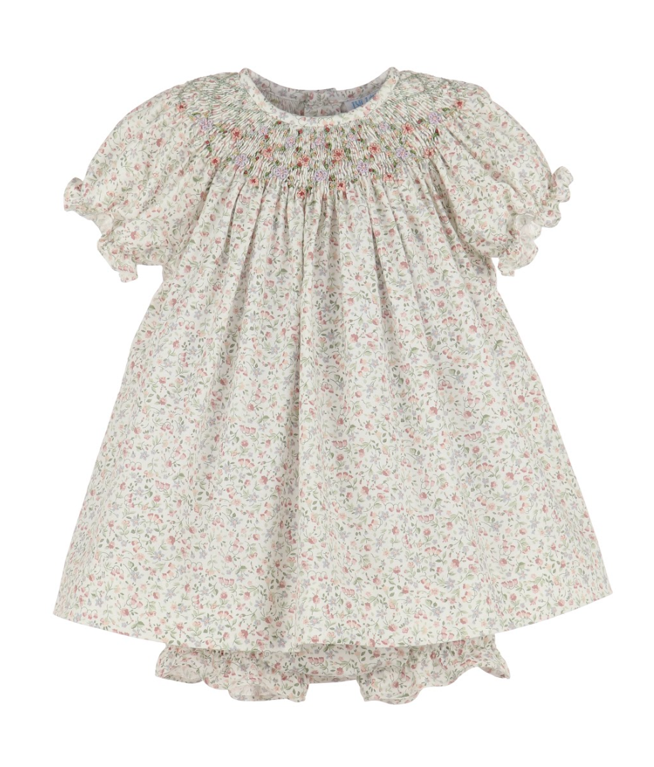 Floral Diamonds Bishop Smocked Dress