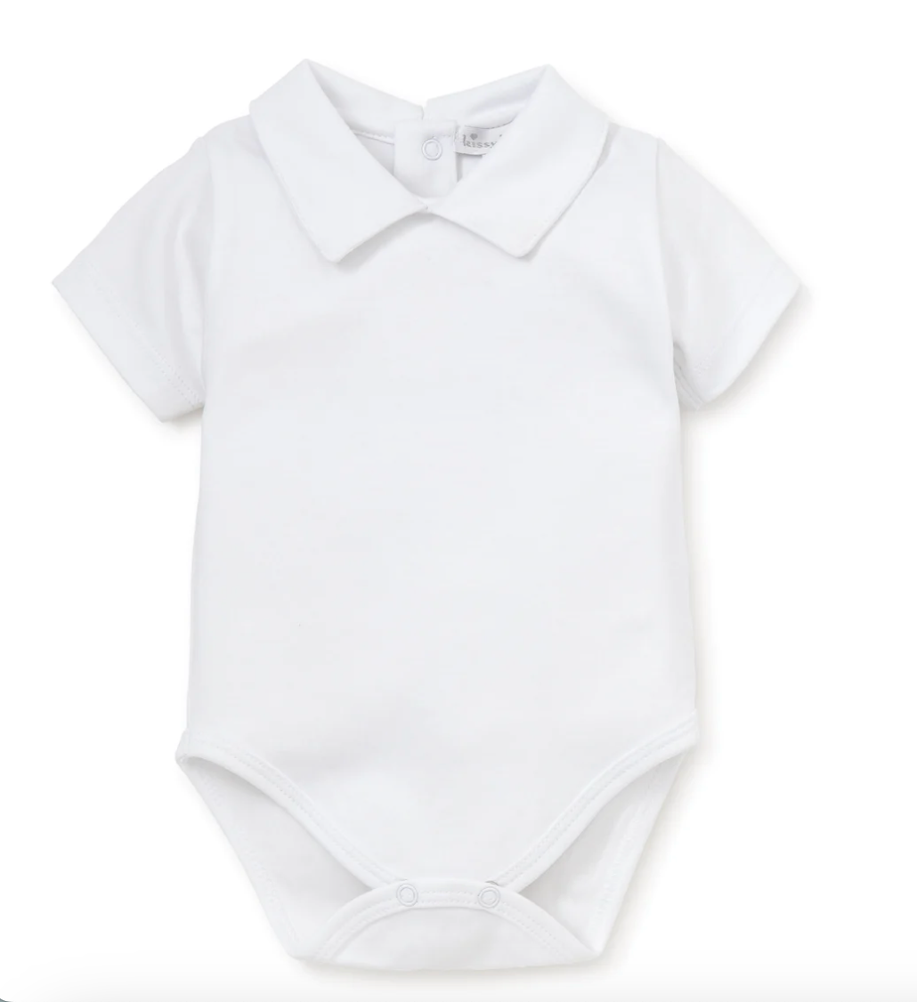 White Short Sleeve Collar Bodysuit