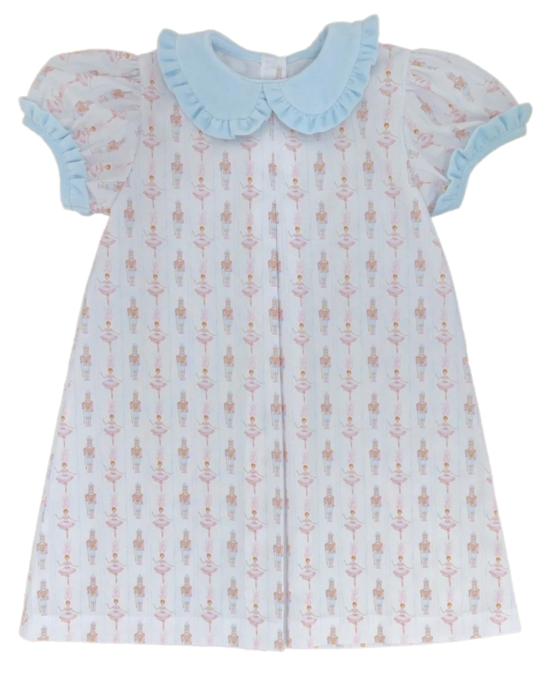 James & Lottie Nutcracker dress with blue corduroy collar.