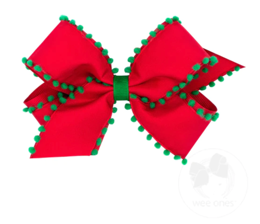 Red with Green Poms Bow