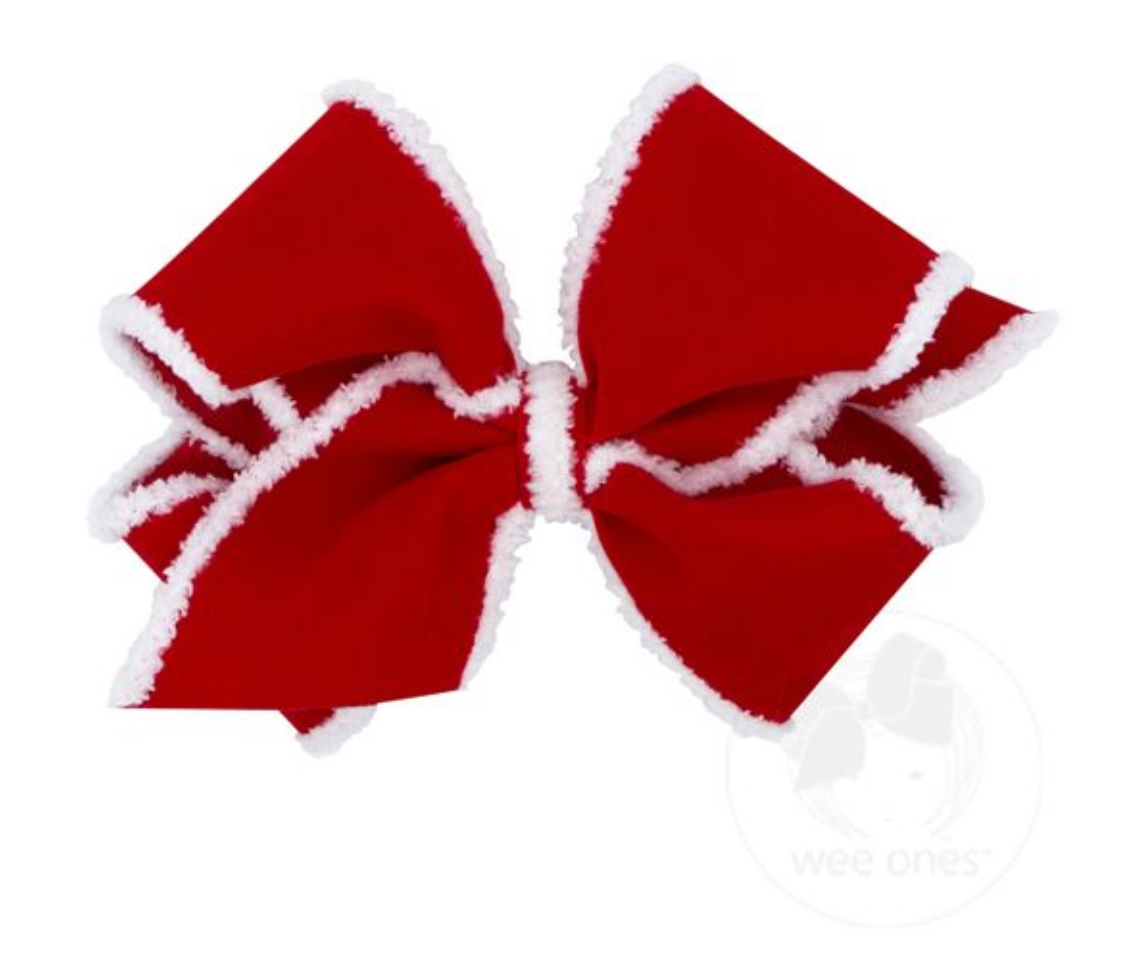 White Faux Fur Edge Velvet and Grosgrain Overlay Hair Bow