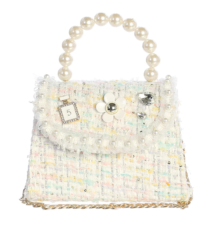 Rainbow Tweed Purse with Pearl Accents