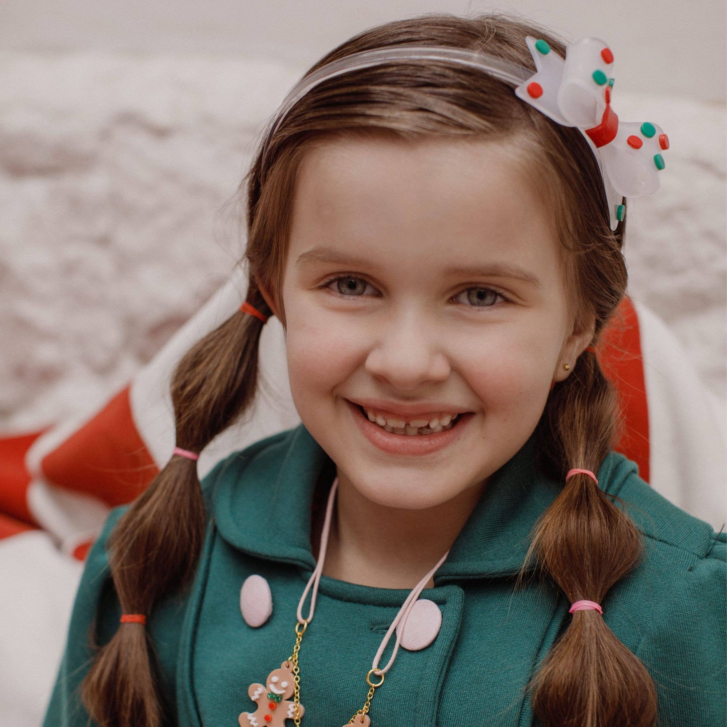 Fat Bow Red and Green Polka Dots Headband