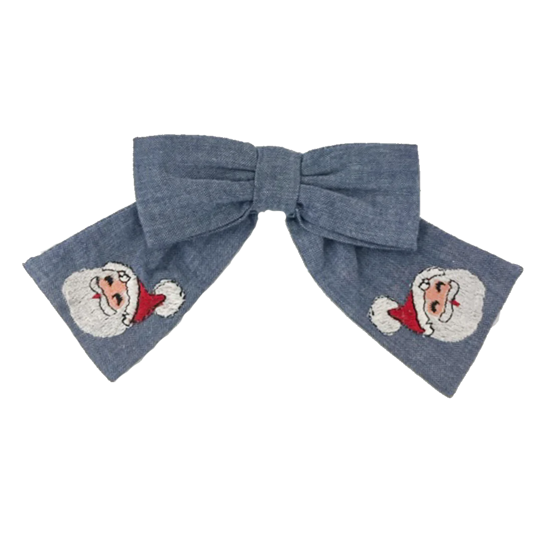 Girls Embroidered Santa Bow