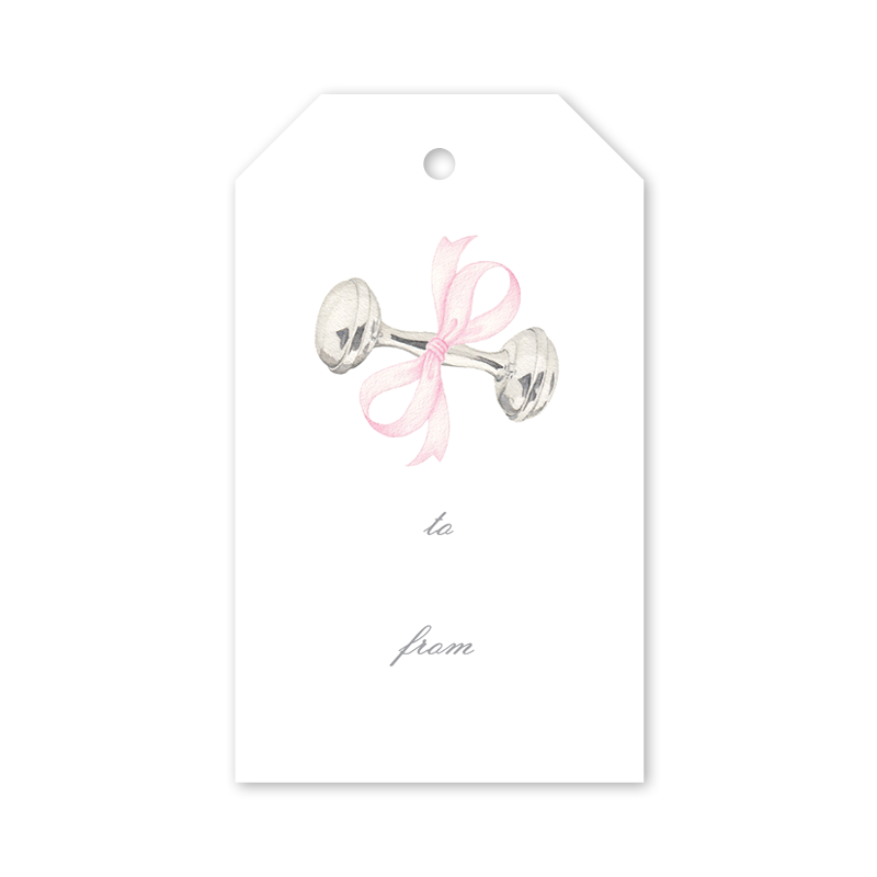 Rattle and Bow Pink Gift Tags