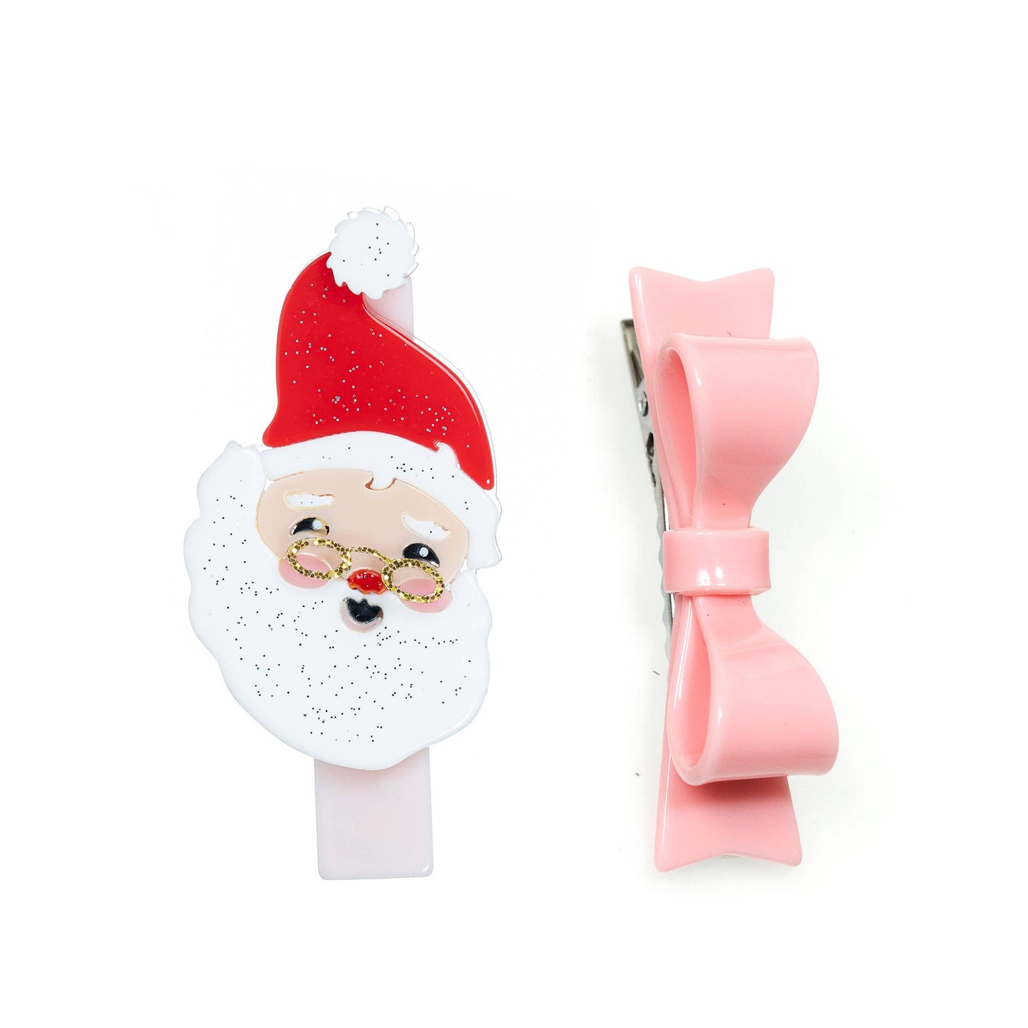 HOL-Jolly Santa + Pink Bow Tie Alligator Clips