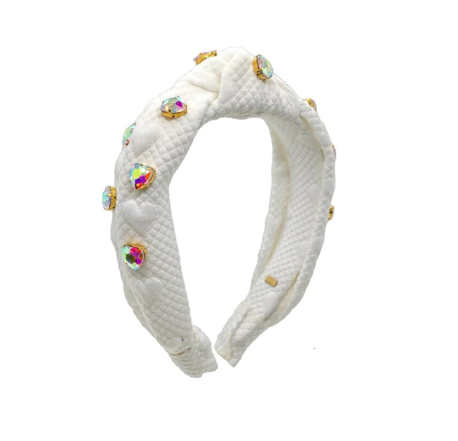 White quilted heart jeweled headband by BariLynn.