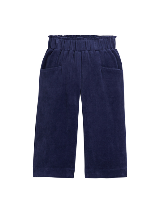 Navy Velour Cropped Palazzo Pants