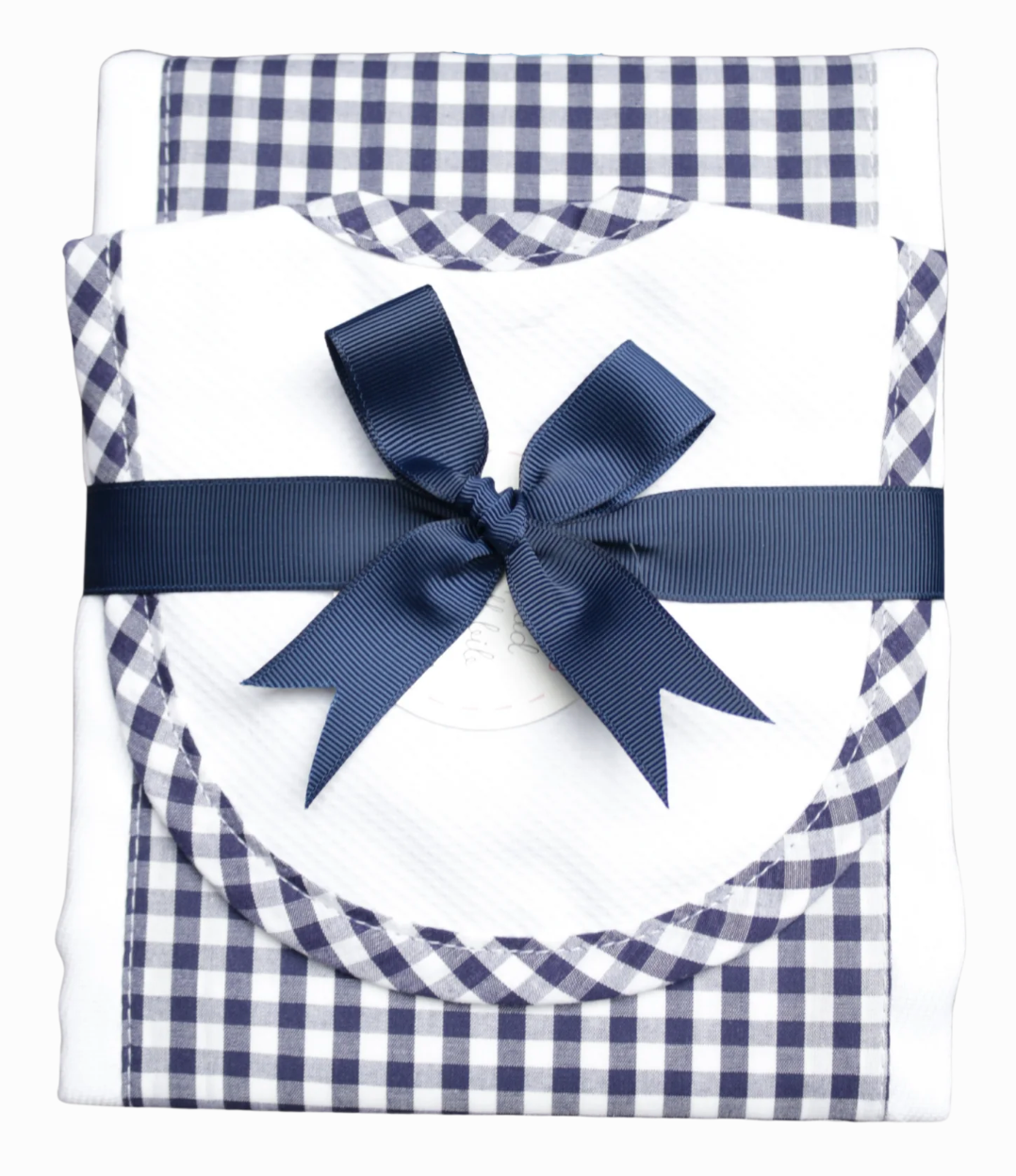 Navy Check Bib & Burp Cloth Set