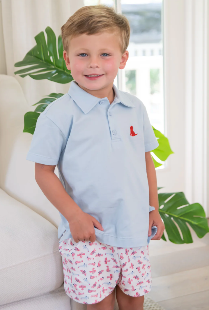 Light Blue Polo with Red Puppy