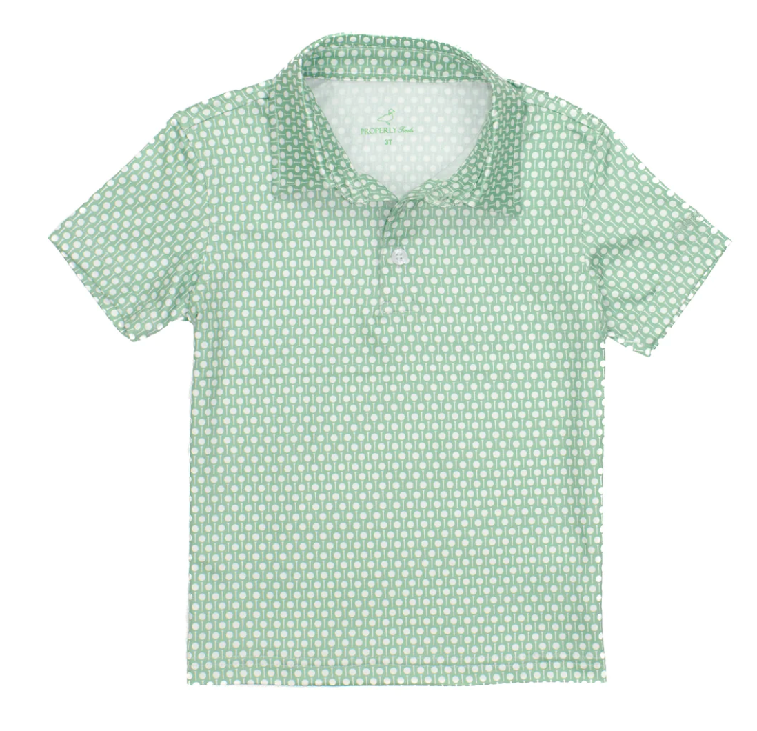 Properly Tied Golf tee Inlet Boys Polo in green and white.