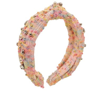 Tweed Jeweled Knot Headband - Pastel