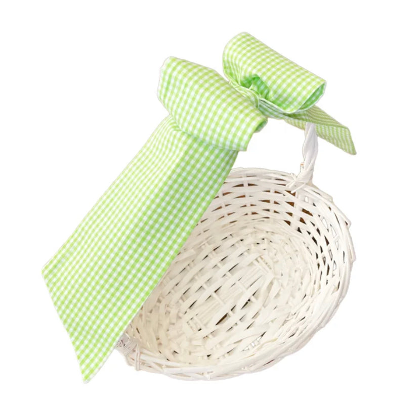 Green gingham Easter basket bow with velcro by The Bow Next Door.