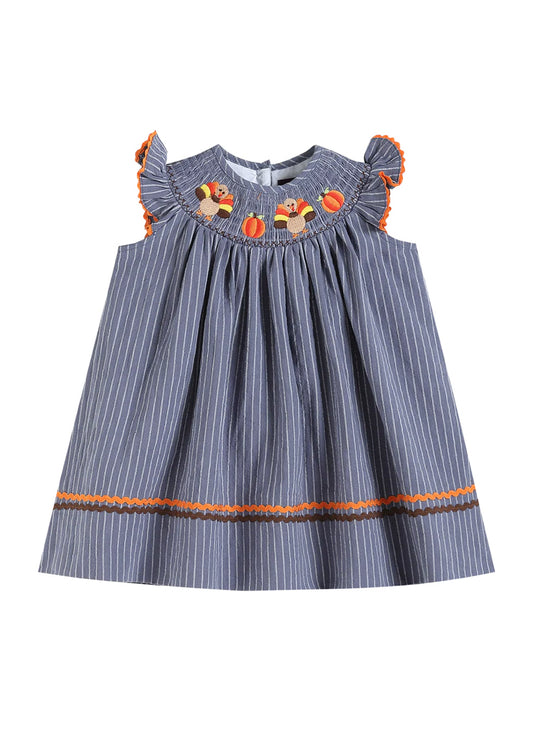 Stone Blue Stripe Turkey Smocked Dress