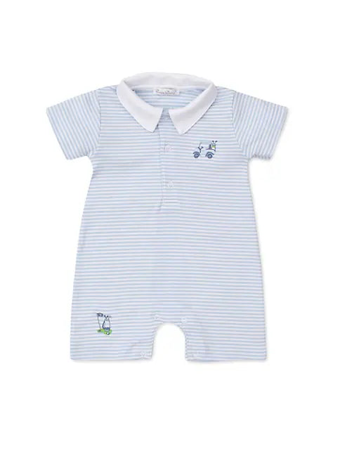 Baby Boy's Striped Cotton Shortall with Golf Embroidery