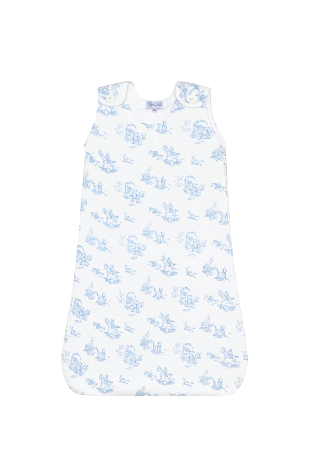 Blue Toile sleepsack by Nellapima made from Pima Cotton. Blue bear print. 