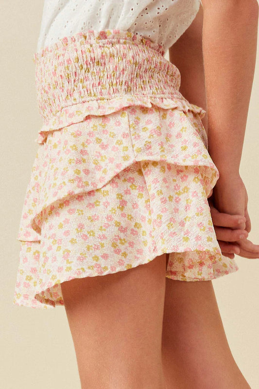Ditsy Floral Smocked Tiered Skort - Tween