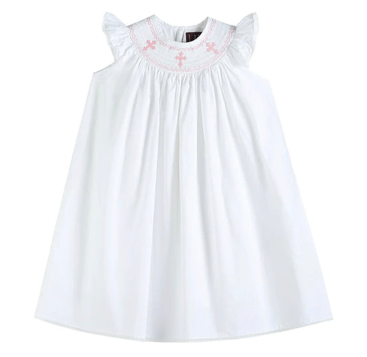 White & Pink Cross Bishop Dress