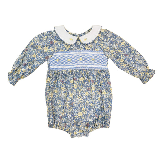 Fall Josephine Blue Floral Smocked Bubble