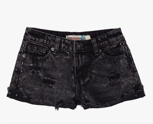 Black Cuffed Studded Denim Shorts