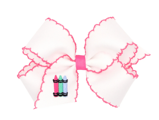 Crayons Embroidered Pink Moonstitch Bow
