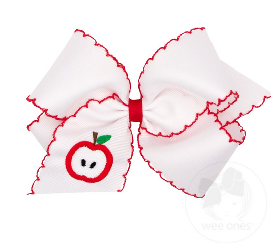 Apple Embroidered Grosgrain Bow with Moonstitch Edge