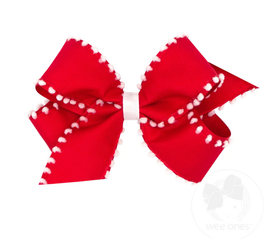 Red with White Poms Bow