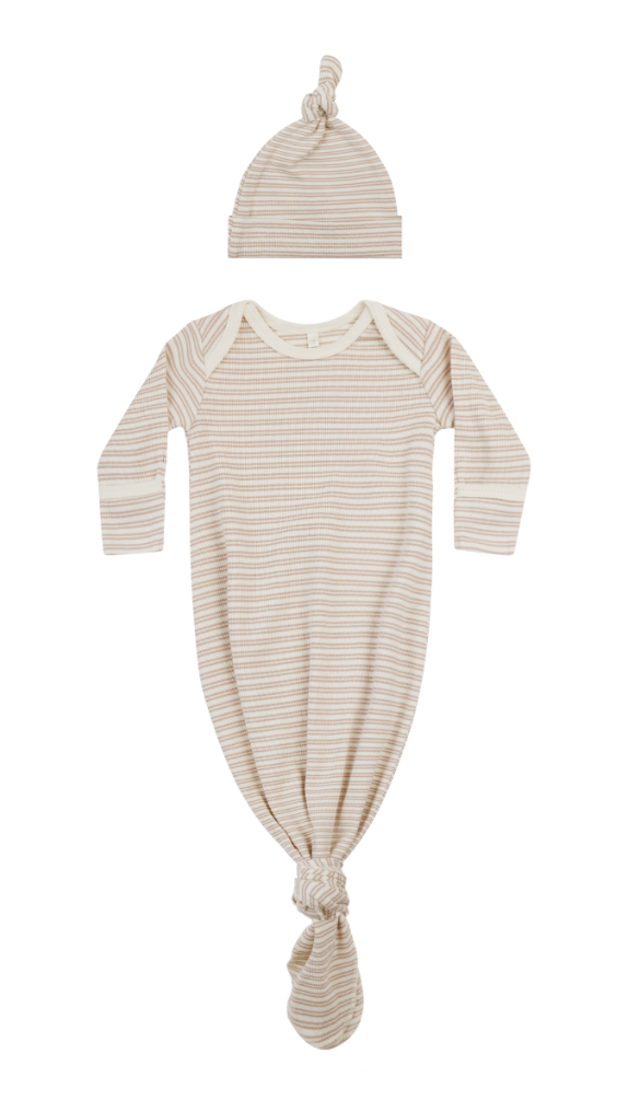 Knotted Baby Gown - Oat Stripe