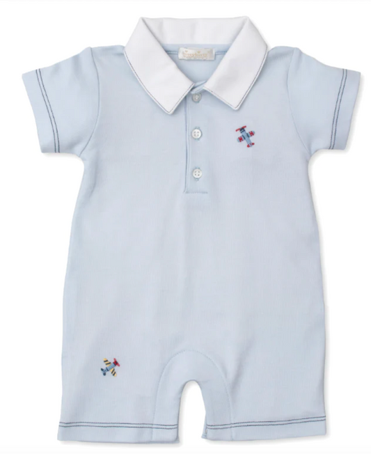 Sky Traffic Embroidered Blue Short Playsuit