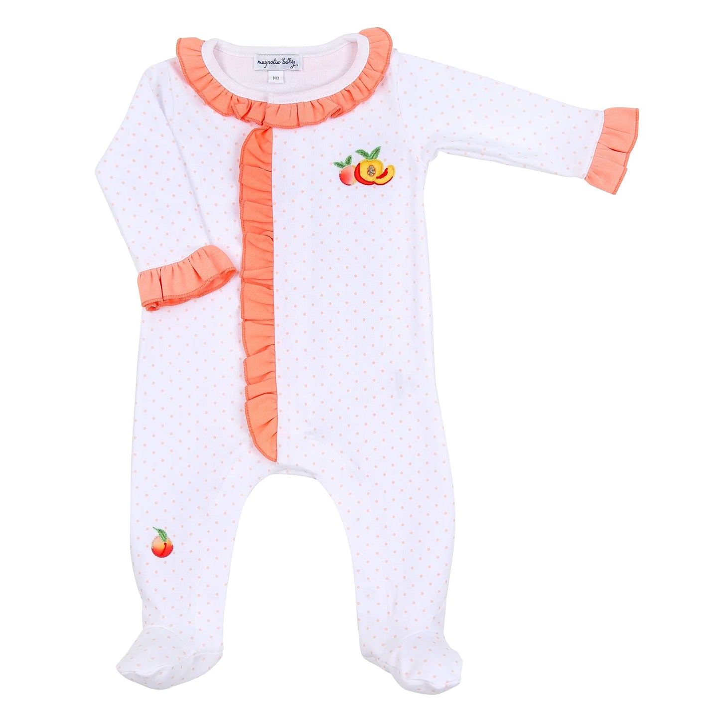 Summer Peaches Embroidered Ruffle Front Footie