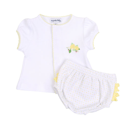 Vintage Lemons Embroidered Ruffle Diaper Cover