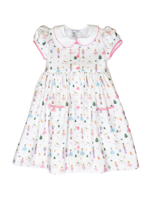 Girls Nutcracker dress by Lulu Bebe with pockets and a scalloped collar. 