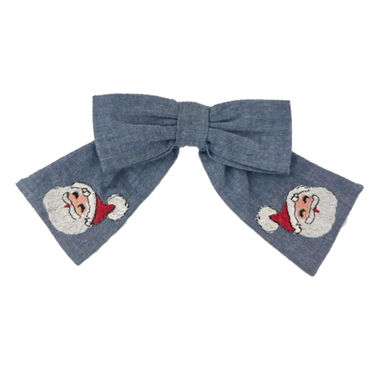 Girls Embroidered Santa Bow