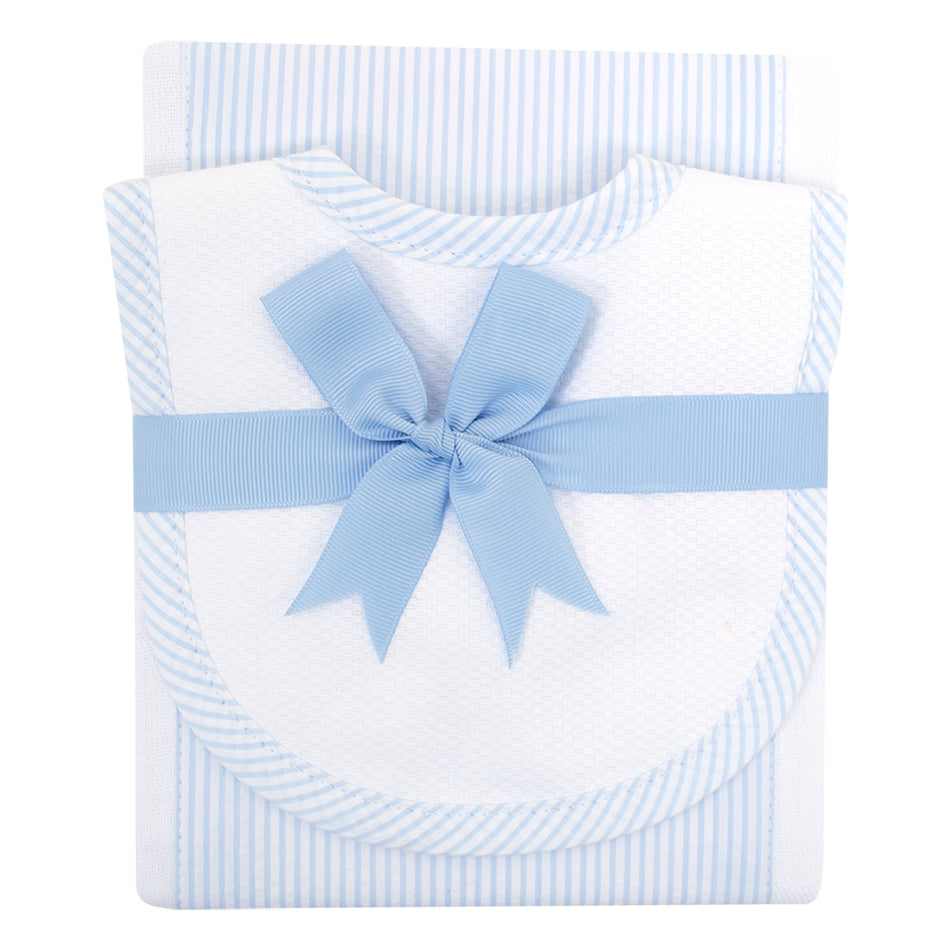 Blue Seersucker Stripe Bib & Burp Cloth Set