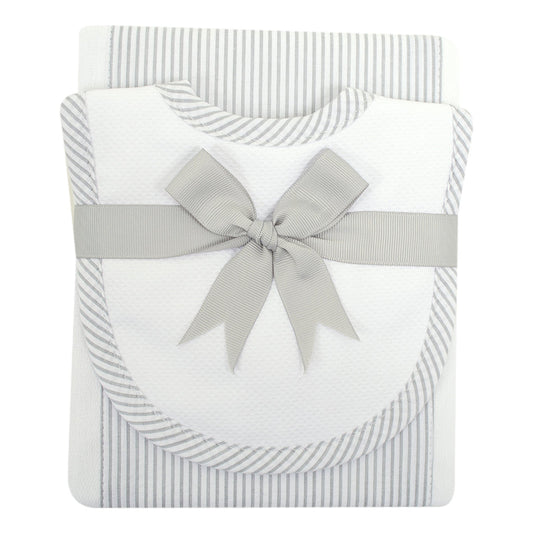 Gray Seersucker Stripe Bib & Burp Cloth Set