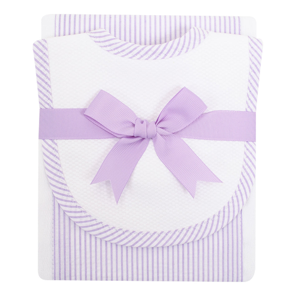 Lilac Seersucker Stripe Bib & Burp Cloth Set