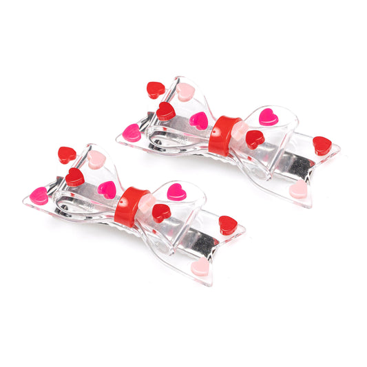 VAL-Fat Bow Red/Pink Heart Alligator Clips