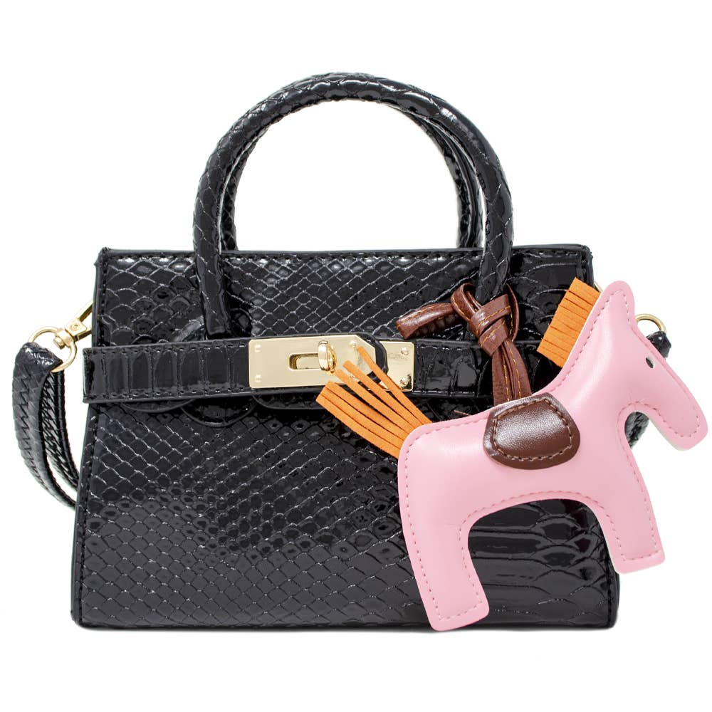 Crocodile Pony Handbag: Black