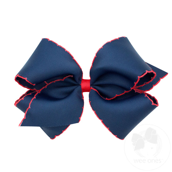Navy with Red Moonstitch Bow