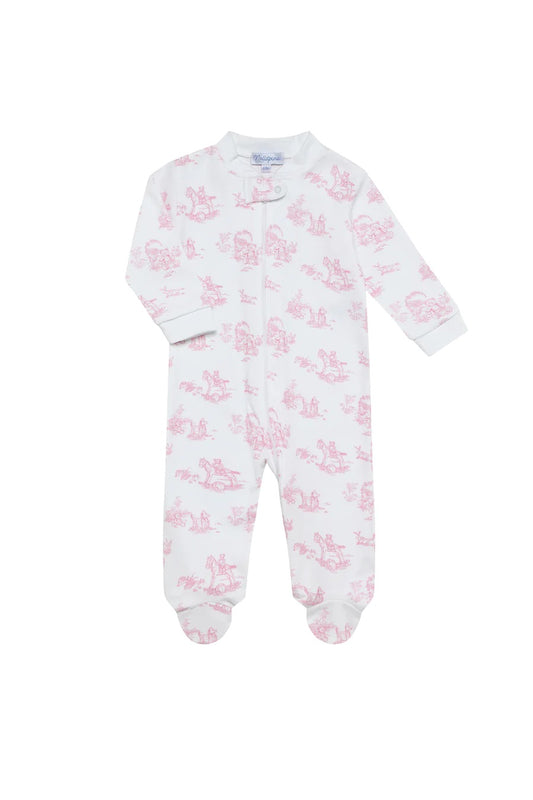 Pink Bear Toile Zipper Footie