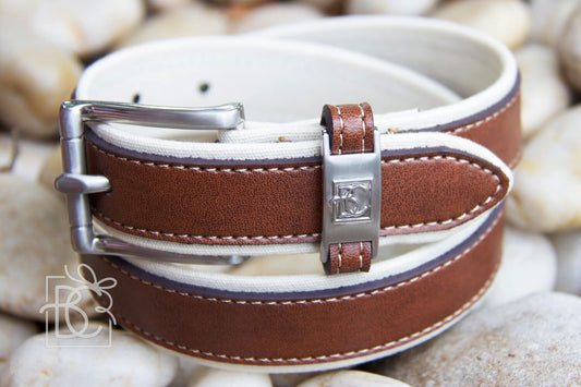 Double Leather Belt - Antique White / Light Brown