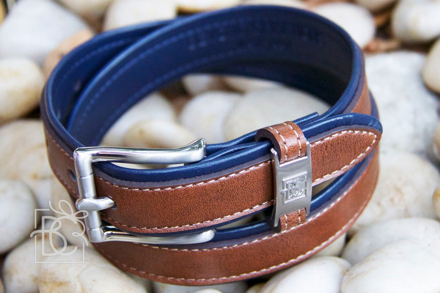Double Leather Belt - Navy / Light Brown